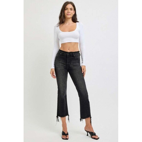 RISEN Raw Hem Cropped Flare Jeans NWT - Picture 1 of 4